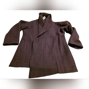 Babette Eggplant Monochrome Plaid Wrap Coat 85% Wool Blend Size S  Pockets EUC